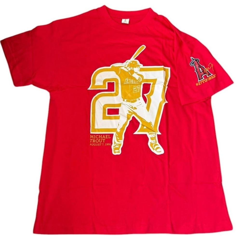 XL Mike Trout birthday shirt. Red & Gold #MLB #Angels #Baseball #27
